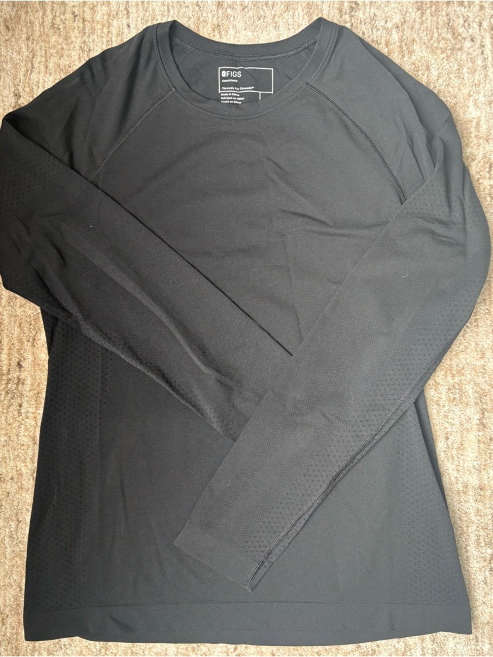 FIGS Black Long-Sleeve Crew Athletic Top